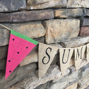 Summer burlap banner, summer banner, summer garland, summer bunting, watermelon banner, watermelon burlap banner, summer decor, porch decor image 5