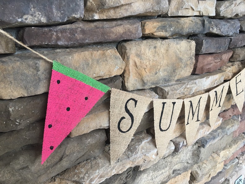 Summer burlap banner, summer banner, summer garland, summer bunting, watermelon banner, watermelon burlap banner, summer decor, porch decor image 5