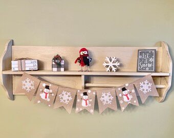 Snowman banner, snowman burlap banner, winter banner