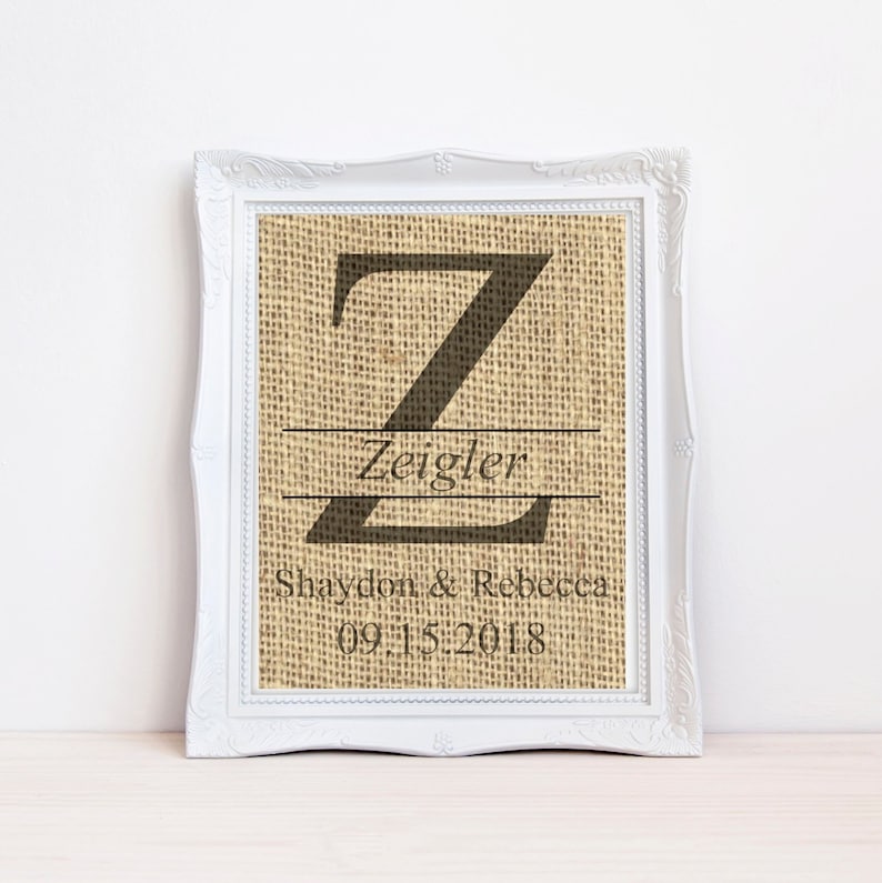 Monogrammed Burlap Wedding Print, Personalized Burlap Wedding Print, Anniversary Gift, Wedding Burlap Print, Engagement Gift, Wedding Gift image 1