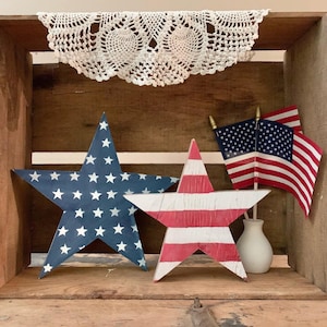 Rustic wood star set, 4th of July decor, patriotic decor