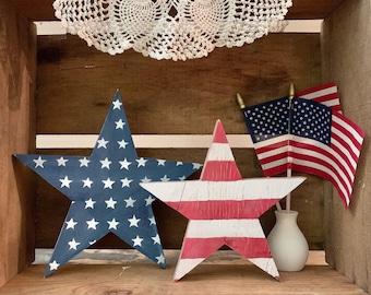 Rustic wood star set, 4th of July decor, patriotic decor