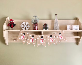Snowman banner, snowman burlap banner, winter banner