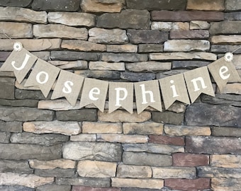Baby name banner - baby shower name banner - nursery name banner - baby shower gift - burlap name banner