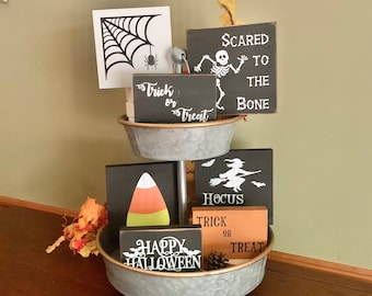 Halloween tiered tray decor, Halloween signs, farmhouse tiered tray