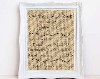 Our greatest blessings call us, Gift for grandparents, Personalized gift for grandparents, Gift for Grandmother, grandparents burlap print