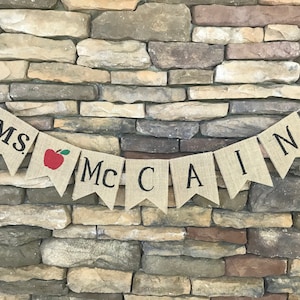 Custom teacher name banner, Teacher appreciation gift, Teacher Christmas gift, Classroom banner, Teacher name banner, Teacher apple banner