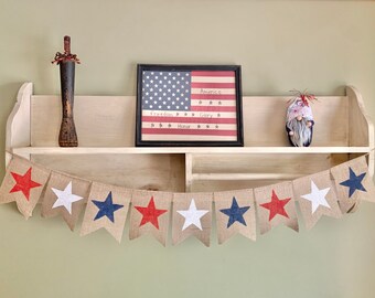 4th of July banner, Memorial Day banner, stars burlap banner, patriotic decor, July 4th banner, flag burlap banner, Americana banner