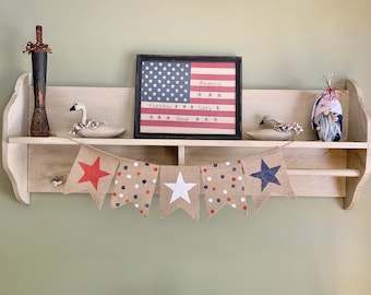4th of July banner, Memorial Day banner, stars burlap banner, patriotic decor, July 4th banner, flag burlap banner, Americana banner
