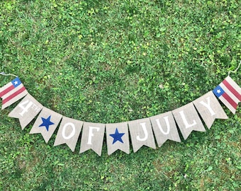 4th of July banner, 4th of July burlap banner, July 4th banner, patriotic decor, flag burlap banner, americana banner, stars banner