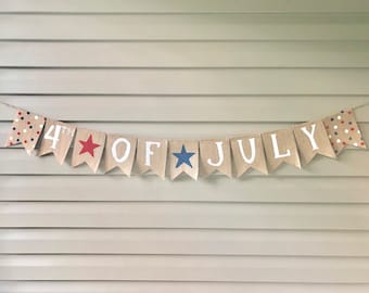 4th of July banner, 4th of July burlap banner, July 4th banner, patriotic decor, flag burlap banner, americana banner, stars banner