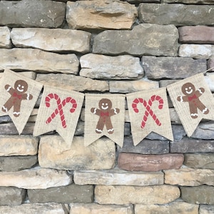 Candy cane banner, gingerbread Christmas banner, candy cane burlap banner, gingerbread and candy cane garland