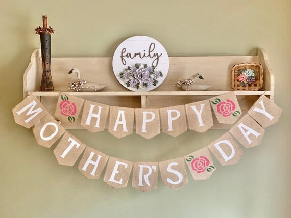 Mother's Day banner, Happy Mother's Day burlap banner, Mother's Day decor, Mother's Day photo prop, Burlap bunting, Mother's Day garland