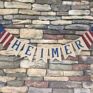 Name banner - last name burlap banner - burlap name banner - patriotic decor