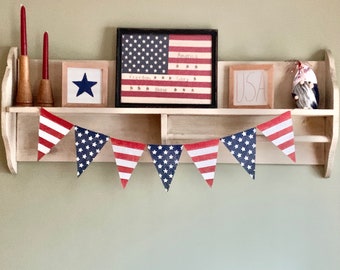 4th of July banner, Memorial Day banner, patriotic decor, flag burlap banner, Americana banner