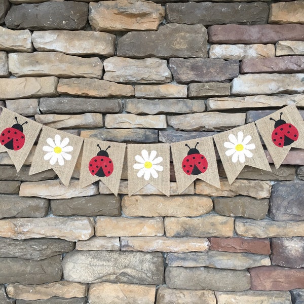 Ladybug banner, daisy banner, ladybug and daisy banner, ladybug burlap banner, daisy burlap banner, birthday banner, spring banner