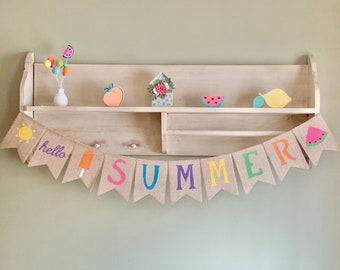 Guirnalda de verano de arpillera, banderín de verano, guirnalda de verano, banderines de verano, pancarta de bienvenida al verano