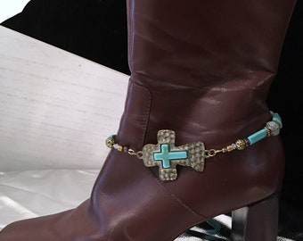 BOOT JEWELRY ~ Boot Bling ~  Boot Bracelet ~ Boot Anklet ~ Turquoise Cross Connector ~ Southwestern Cowgirl Jewelry ~ Rodeo Wear ~
