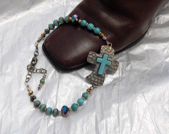 HAMMERED TURQUOISE Boot Bracelet ~ Southwestern Cowgirl Rodeo Wear ~ Boot Jewelry ~ Boot Bling ~ Sun Dance Inspired