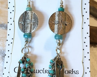 SOUTHWESTERN BEADED DANGLE Earrings ~ Arrowhead Design, Western wear, Rodeo Jewelry, Bo Ho Jewelry, Sundance Inspired, Artisan Gift for Her