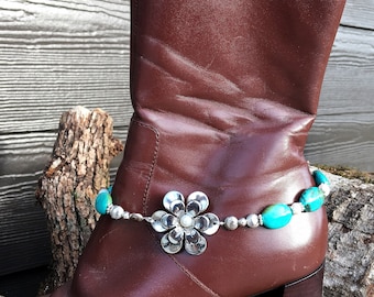 BOOT BLING ~ Boot jewelry ~ Boot Bracelet ~ Southwestern Jewelry ~Rodeo Wear ~ Simulated Turquoise Beads, Freshwater Pearls ~ Ready to Ship