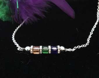 Crystal Cube Necklace, Sterling Silver Chain, Colorful Gemstone Jewelry