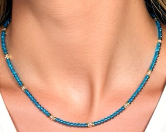 BEADED CHOKER  NECKLACE ~ Single strand of Aqua faceted beads~ Day time-Night time ~ Suitable for Layering ~ Gift for her ~ Wedding jewelry