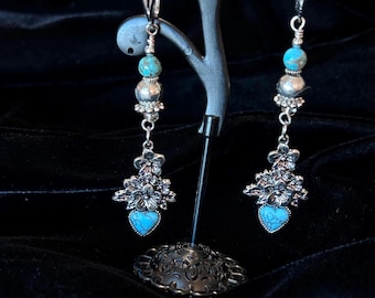 BLUE HEART Earrings ~ Turquoise Beads ~ Dangle Earrings ~ Made for HER ~ Western Style ~ Sundance Inspired ~ Cowgirl Jewelry