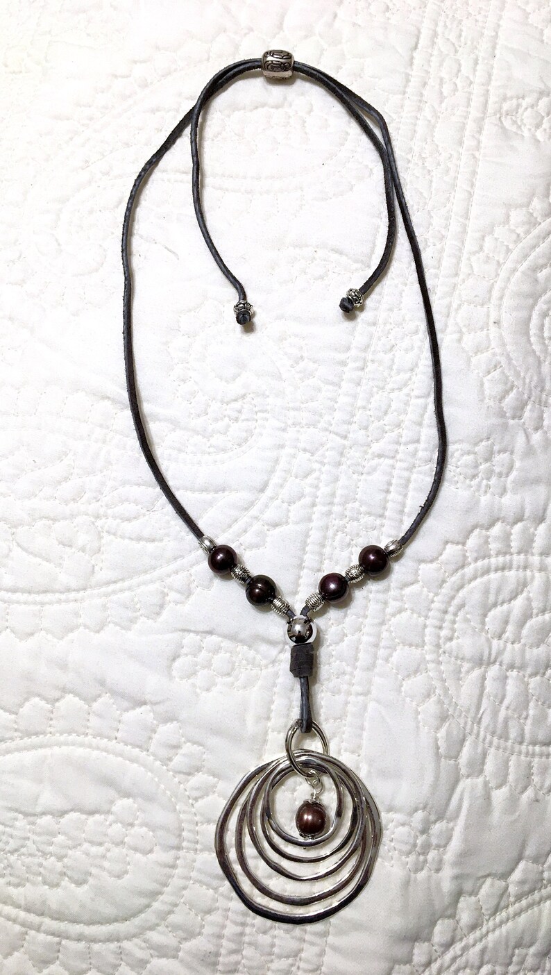 LONG Grey Suede Leather Lace Necklace with Pearls Freshwater Etsy