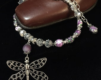 DRAGONFLY BOOT BRACELET ~ Purple and Green Rain Flower Beads with Crystals~ Boot Bling ~Boot Jewelry ~ Cowgirl Rodeo Wear~ Southwestern Glam