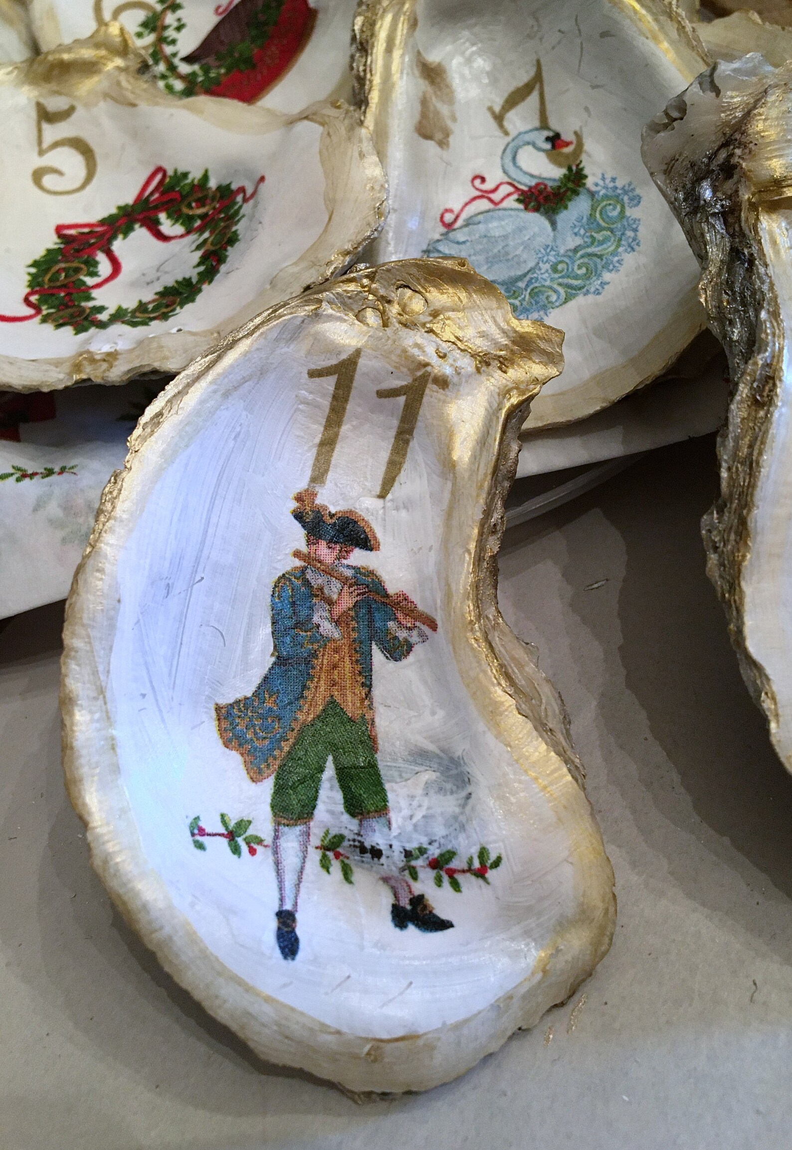 TWELVE DAYS of CHRISTMAS Oyster Shell Ornaments Vintage Etsy