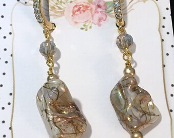 CERAMIC PEARL Huggie Earrings ~ Dangle Earrings ~ Summertime Weddings/Beach Outings ~ CZ Ear Hoops ~