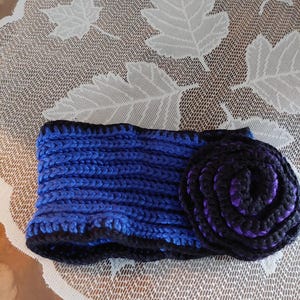 Vesper — Knitted Headband with Crocheted Flower | Royal Blue Ear Warmer, Handmade Winter Headwrap