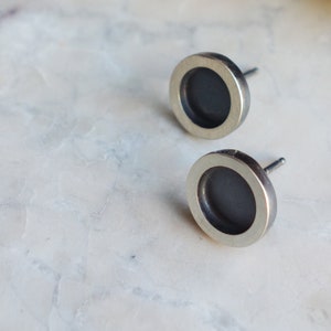 Helio Earrings Large Oxidized Sterling Silver 925 Simple Modern Circle Stud Earrings From MeritMade by Kelly Conner image 3