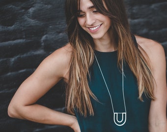 Handmade Sterling Silver Double U Necklace: Minimalist Geometric Design