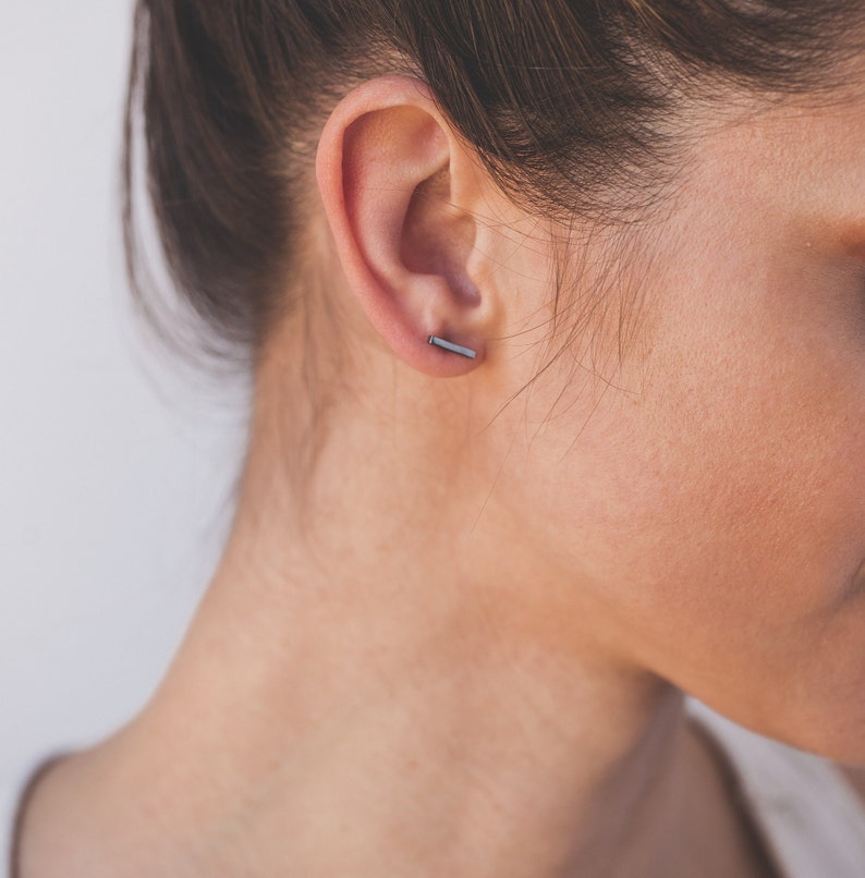 Bar Earrings Large 925 Sterling Silver Minimal Modern Design Handmade Jewelry from MeritMade Essentials by Kelly Conner Oxidized