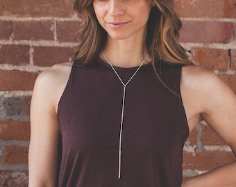 Handmade Sterling Silver Lariat Necklace: Modern Minimalist Drop Y Design