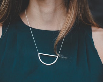 Handmade Sterling Silver Half Moon Necklace: Modern Lunar Jewelry