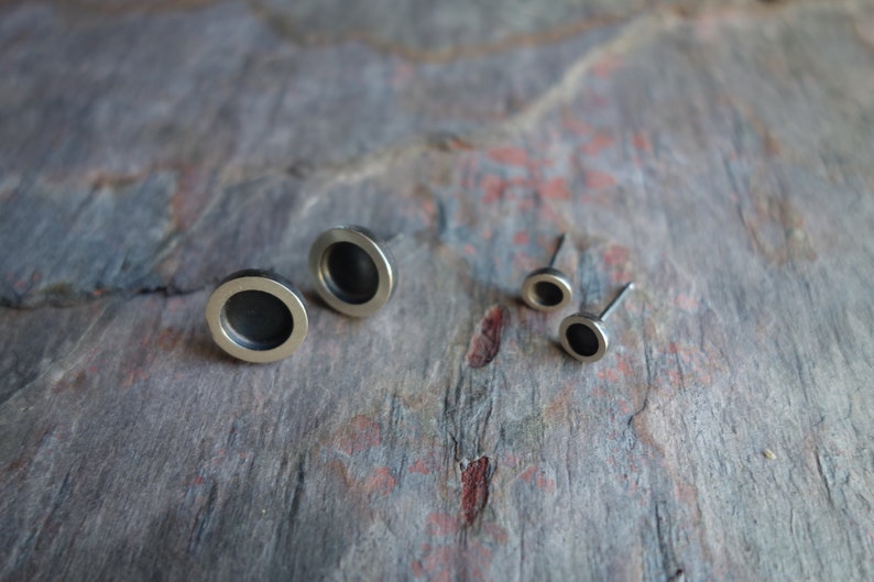 Helio Earrings Large Oxidized Sterling Silver 925 Simple Modern Circle Stud Earrings From MeritMade by Kelly Conner image 9