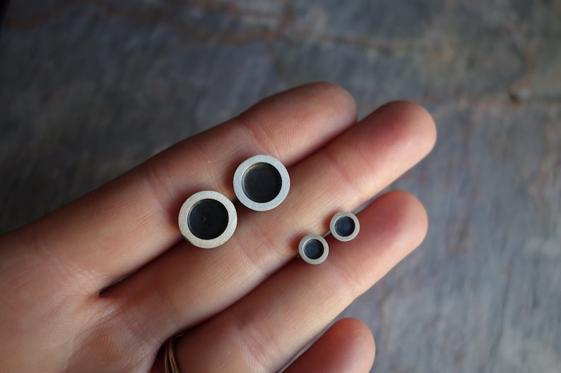 Helio Earrings Large Oxidized Sterling Silver 925 Simple Modern Circle Stud Earrings From MeritMade by Kelly Conner image 4