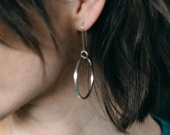 Handmade Sterling Silver Hoop Earrings: Minimalist Dangle Jewelry