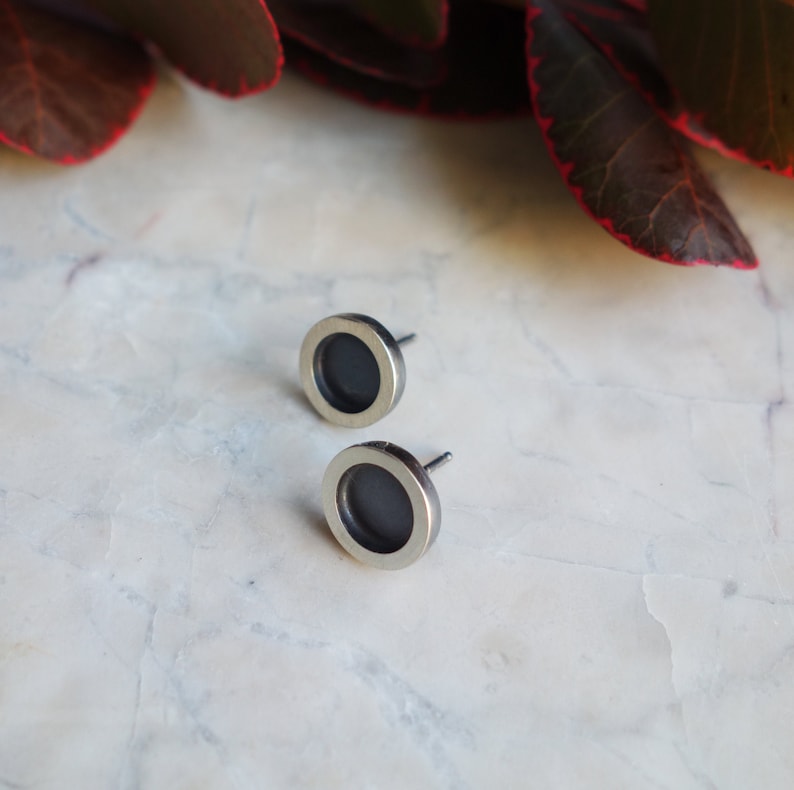 Helio Earrings Large Oxidized Sterling Silver 925 Simple Modern Circle Stud Earrings From MeritMade by Kelly Conner image 3