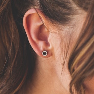 Small Helio Earrings - Oxidized Sterling Silver 925 Minimalist Modern Circle Earrings From MeritMade by Kelly Conner