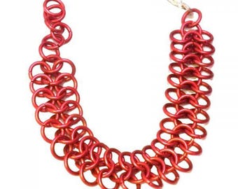 Pulsera de malla metálica roja europea 4 en 1 1270