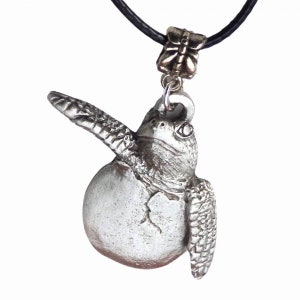 Sea Turtle Hatchling Necklace on Black Cord 4087