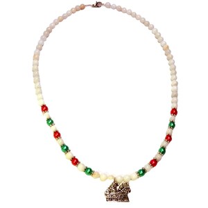Santa&#39;s sleigh beaded gemstone and glass necklace Christmas necklace 1552