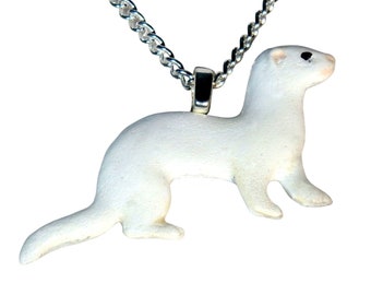 Dark Eyed  White Ferret Necklace or DEW 734