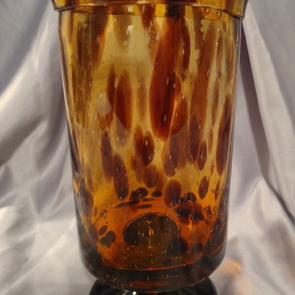 Amber Tortoise Shell Hurricane Hand Blown Vase