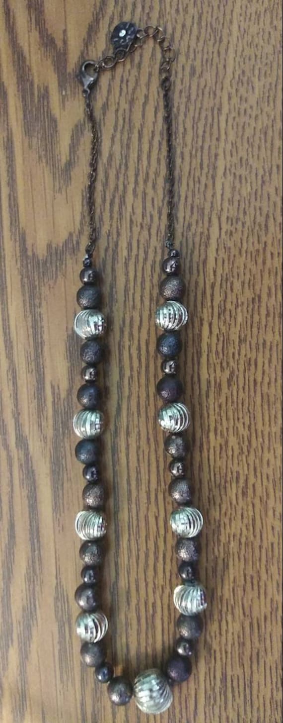 Solid Copper and Silver Colored Beaded Necklace Mi