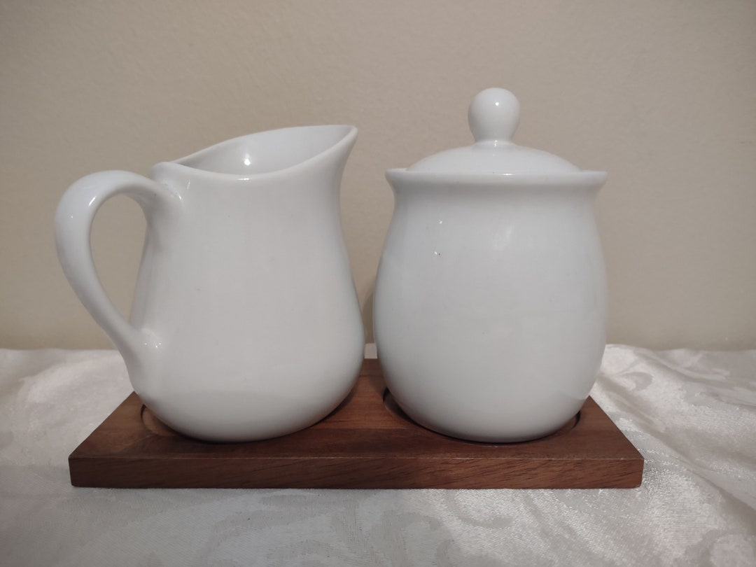 White Sugar and Creamer Set With Wood Tray by Better Homes & Gardens Etsy